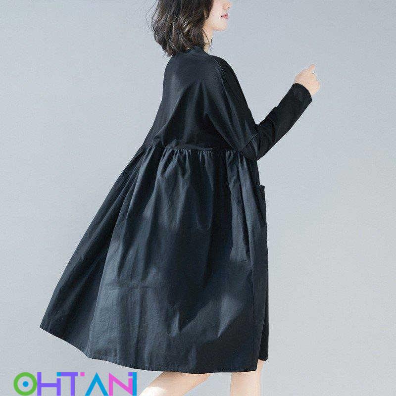 新しい 韓国 おしゃれ カジュアル 無地 体型カバー ゆったり Aライン シャツワンピース 膝丈 長袖 春 レディース ワンピース ママ 50代 40代 30代 旅 通勤 ワンピース カラー Xxl Www We Job Com