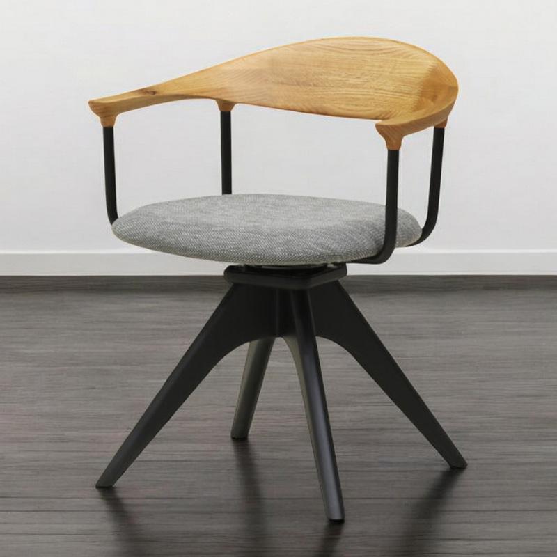 回転チェア　オーク材 ダイニングチェア 回転椅子 木製椅子 肘付き オーク 無垢材 合成皮革