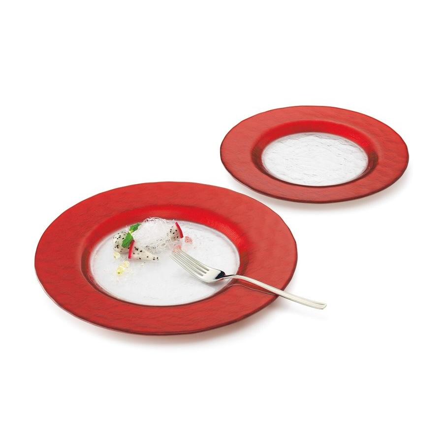 ガラス食器 マラケシュ リムプレート 22.5cm レッド 赤 丸皿 ガラス食器 マラケシュ リムプレート 22.5cm レッド 赤 丸皿