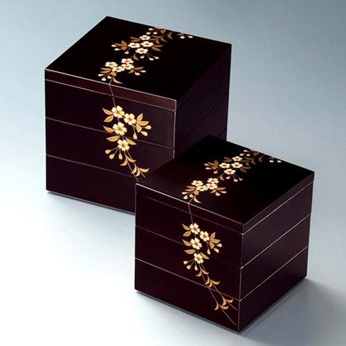お重箱　漆器 お重 重箱 おしゃれ 北市漆器 円山6.0三段重(溜)(A) 18cm