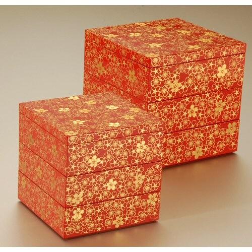 お重 重箱 おしゃれ 桜づくし5 0三段重 朱 15cm 1220 A001 Kz2534a