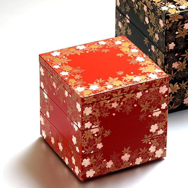 お重 重箱 おしゃれ 敷春秋4 0三段重 朱 A 12cm 1220 A001 Kz2773a