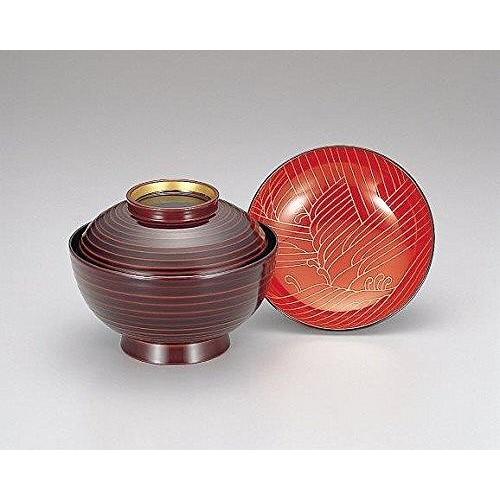 漆器 お椀 越前漆器 溜日の出 見返波 45乱筋 煮物椀 560ml  木合（5071-05）