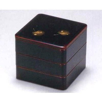 漆器 越前漆器 重箱 溜内朱 飛花 60 隅丸三段重 18.3cm 木製 (5326-05