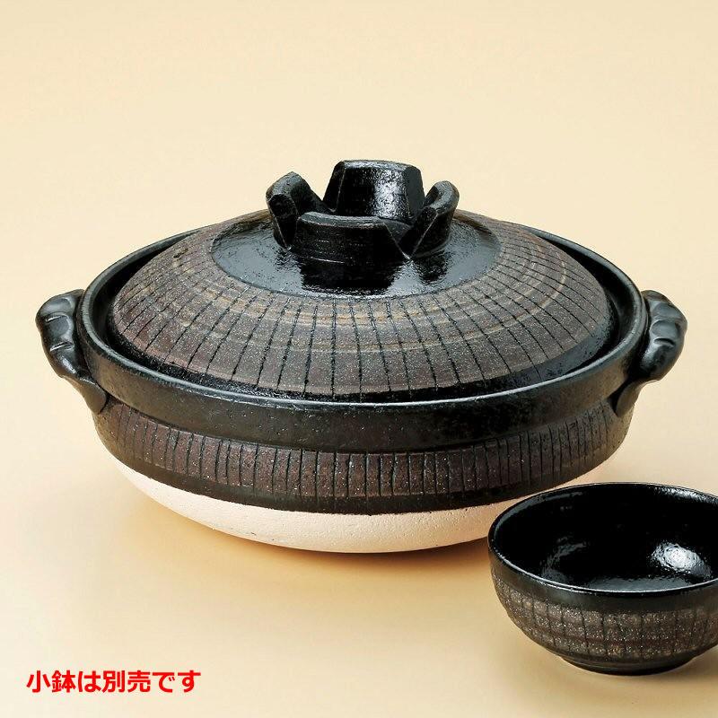 土鍋 おしゃれ 黒十草深鍋 (萬古焼) 6号 1人用鍋 サイズ 直火用