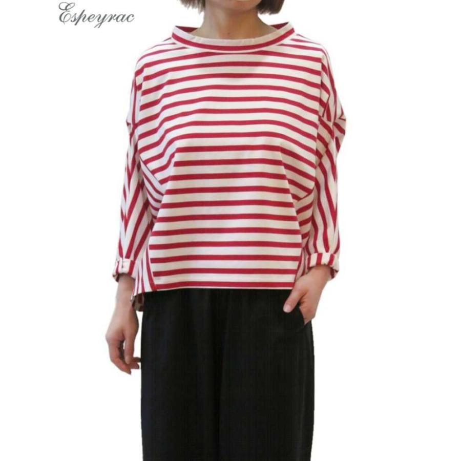 代引き人気 カットソー デザイン かわいい 大人 おしゃれ レディース Espeyrac エスペラック 変形カットソー 全2色 長袖 ホワイト ボーダー 無地 長袖 Tシャツ カットソー