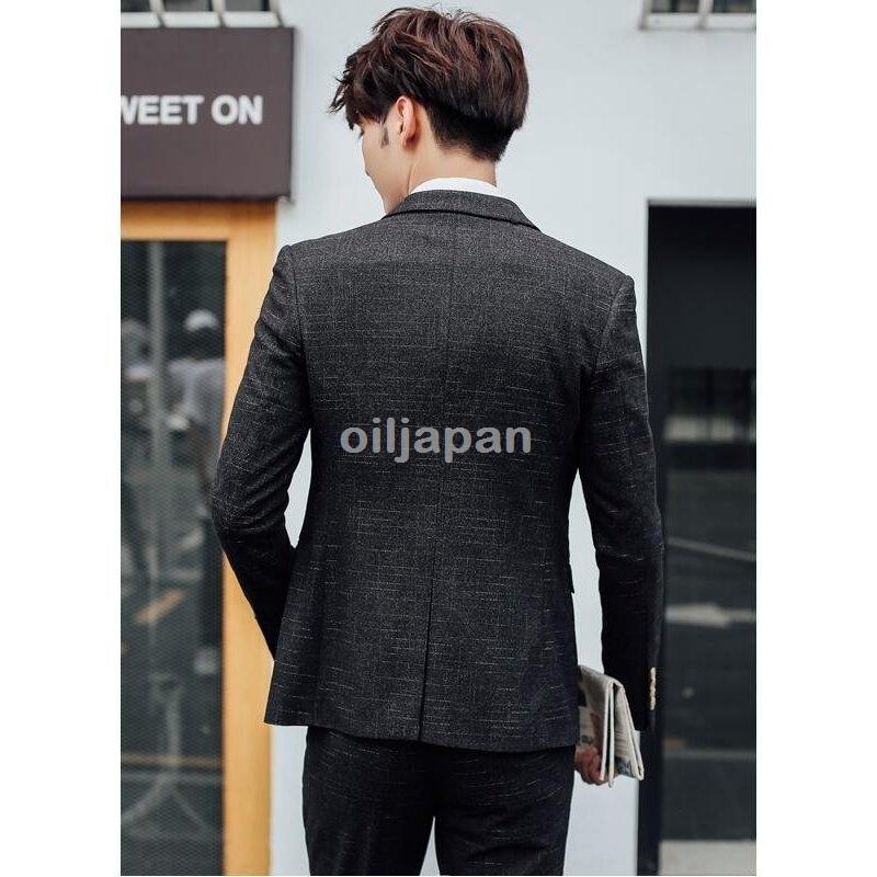 在庫一掃 メンズスーツ ベスト ジャケット パンツ 3点スーツ ブラック 韓国風スリムセットスーツ セレモニー 結婚式披露宴 秋 背広 ブルー ビジネススーツ