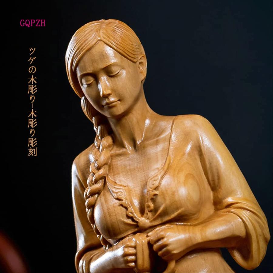 木彫り 置物 瞑想的な美少女坐像 高級天然ツゲ木彫り女性像 木製 木彫り 置物 瞑想的な美少女坐像 高級天然ツゲ木彫り女性像 木製