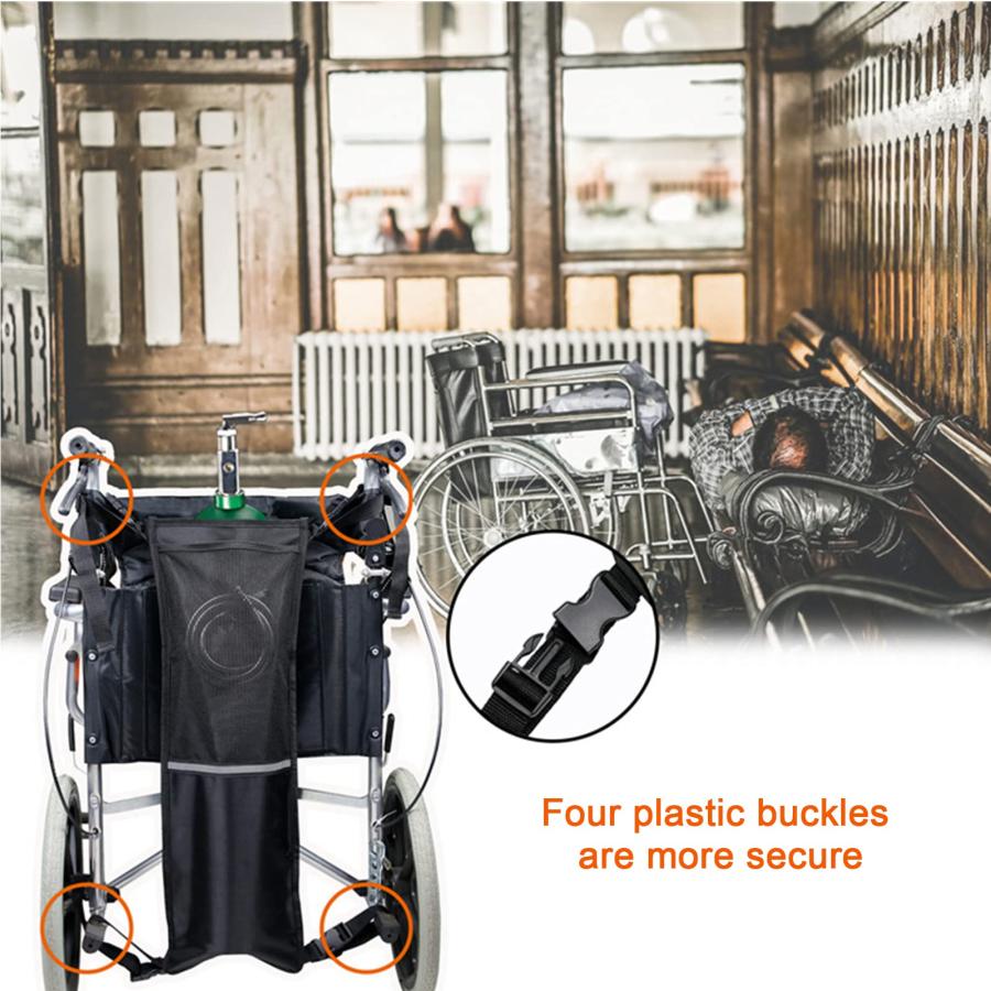 バックル付き車椅子用酸素ボンベバッグ、車椅子背もたれ酸素