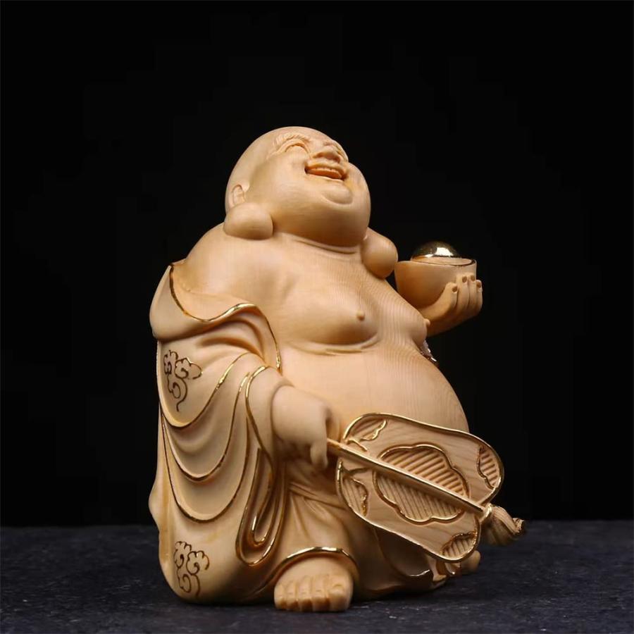 布袋様 木彫り 布袋尊 七福神 木像 縁起物 台座付 木製 約30cm