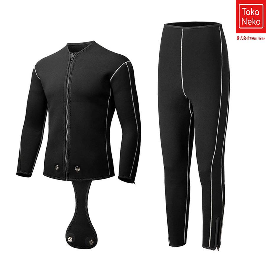 メンズウェットスーツ5mm 2ピースブラックウィンター水着ネオプレンウルトラストレッチフロントジップフルボディダイビングスーツダイビング用長袖サーマルウェ の商品画像