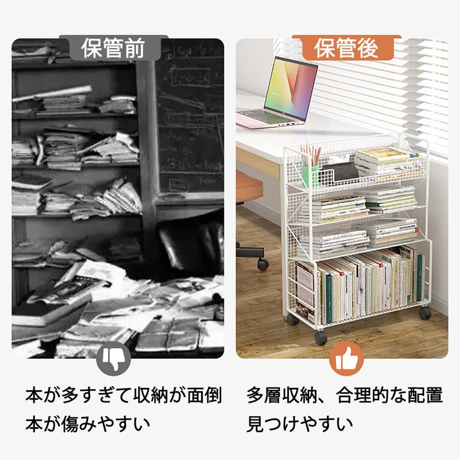 本棚 キャスター付き 4段 ブックシェルフ 収納棚 大容量 デスク 本棚 キャスター付き 4段 ブックシェルフ 収納棚 大容量 デスク