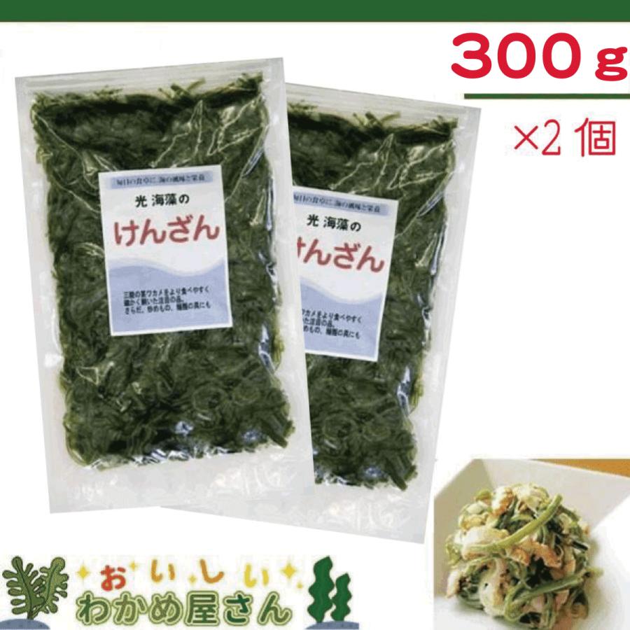 けんざん 300g×2個 三陸産 細さき茎わかめ 塩蔵茎わかめ キャッシュ