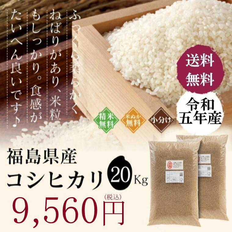 お米 米 無洗米 新作人気モデル 福島県産 コシヒカリ 令和三年産 20kg 送料無料 精米 代引き不可 一等米
