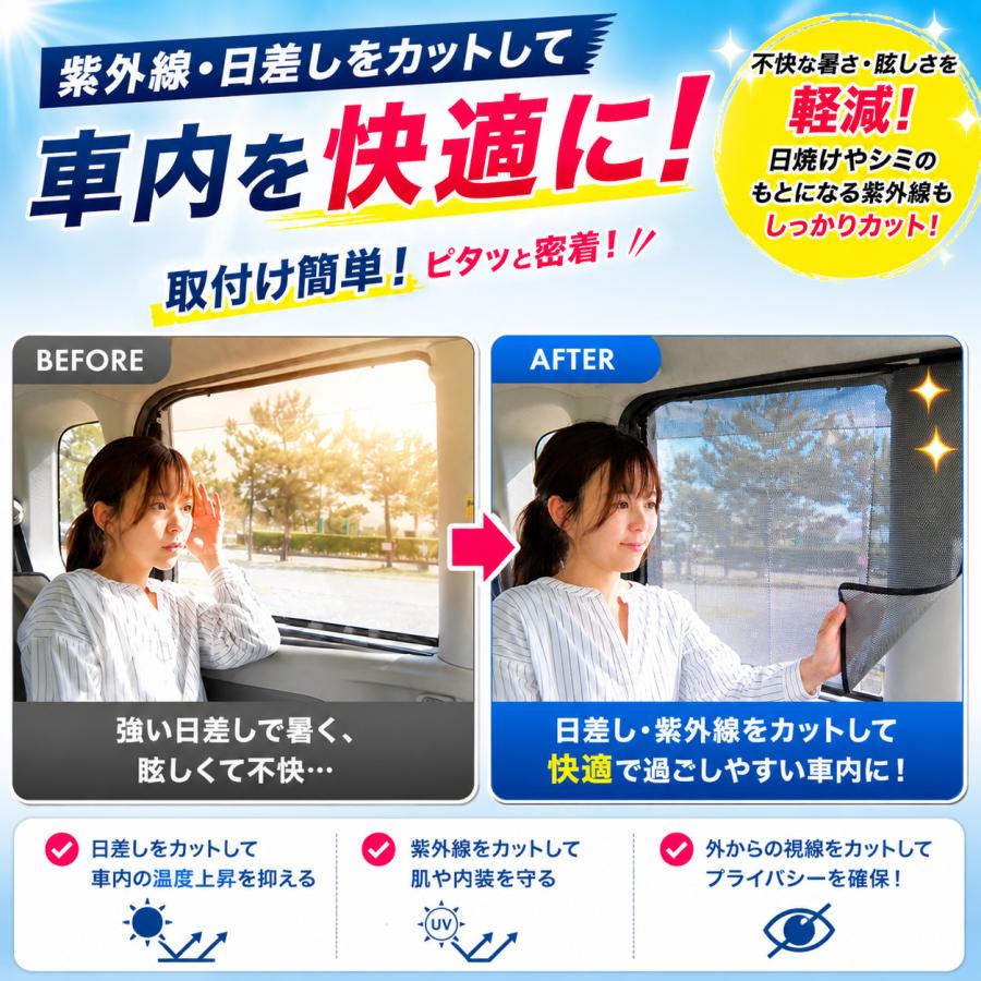 サンシェード 車 サイド マグネット カーテン 運転席 後部座席用 リア 遮光 日よけ 日除け 車中泊 UVカット おしゃれ | ブランド登録なし | 13