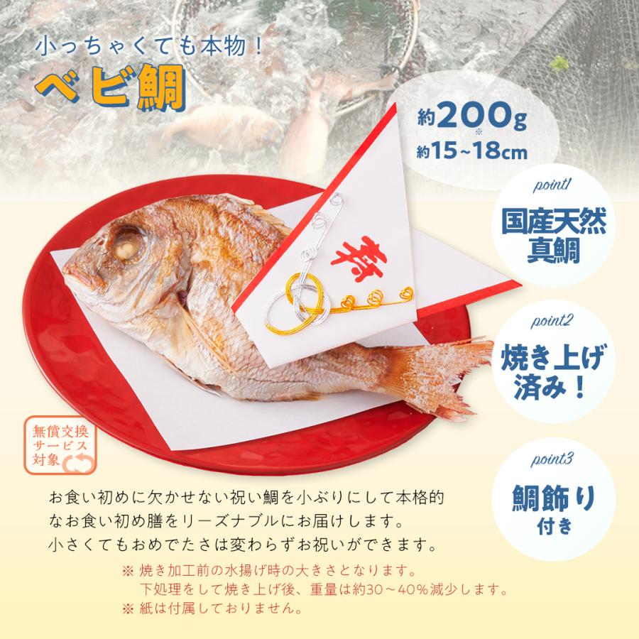 お食い初め ベビ鯛ももかBOX お重1段に盛り付け済 お食い初めセット 料理 鯛 お祝い 国産真鯛 盛付不要 男の子 女の子 送料無料の画像