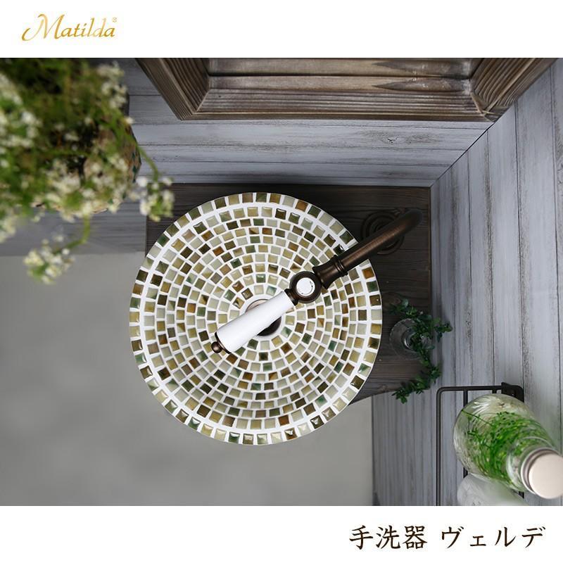 洗面ボウル セット タイル製 蛇口 クリオネ 単水栓（ブロンズ） 排水金具 4点セット オリジン マチルダ 置き型 手洗い器 おしゃれ_4