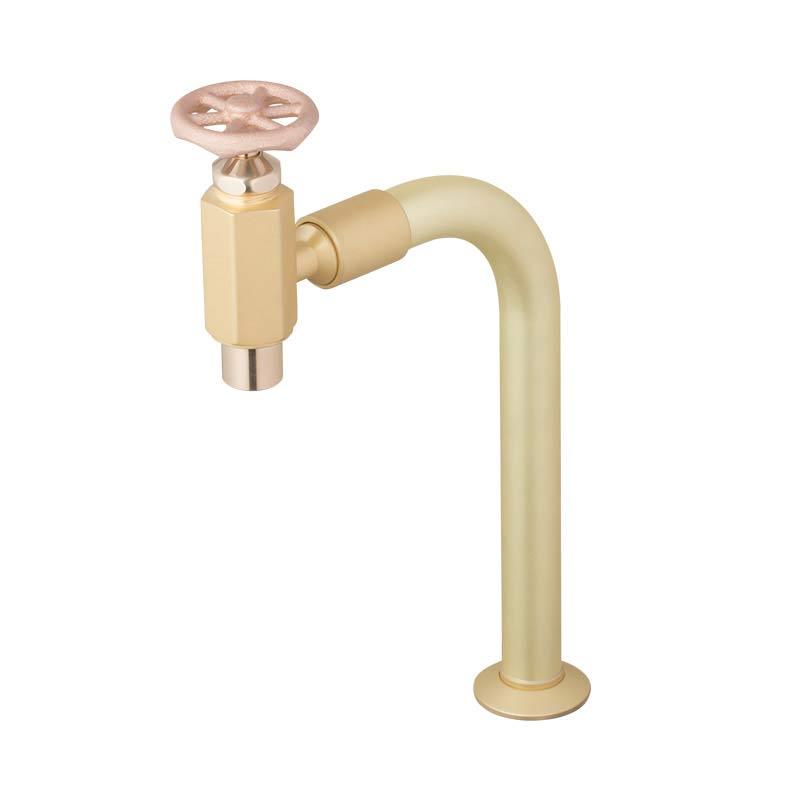 レトロ 蛇口 ラダーハンドル式 クランク型 単水栓（マットゴールド） 完売】レトロ 蛇口 ラダーハンドル式 クランク型 単水栓（マット