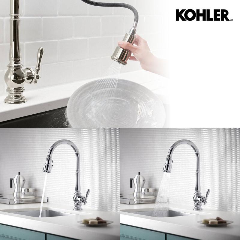 在庫あり KOHLER キッチン シャワー付き混合栓 ホース引出し式 蛇口 