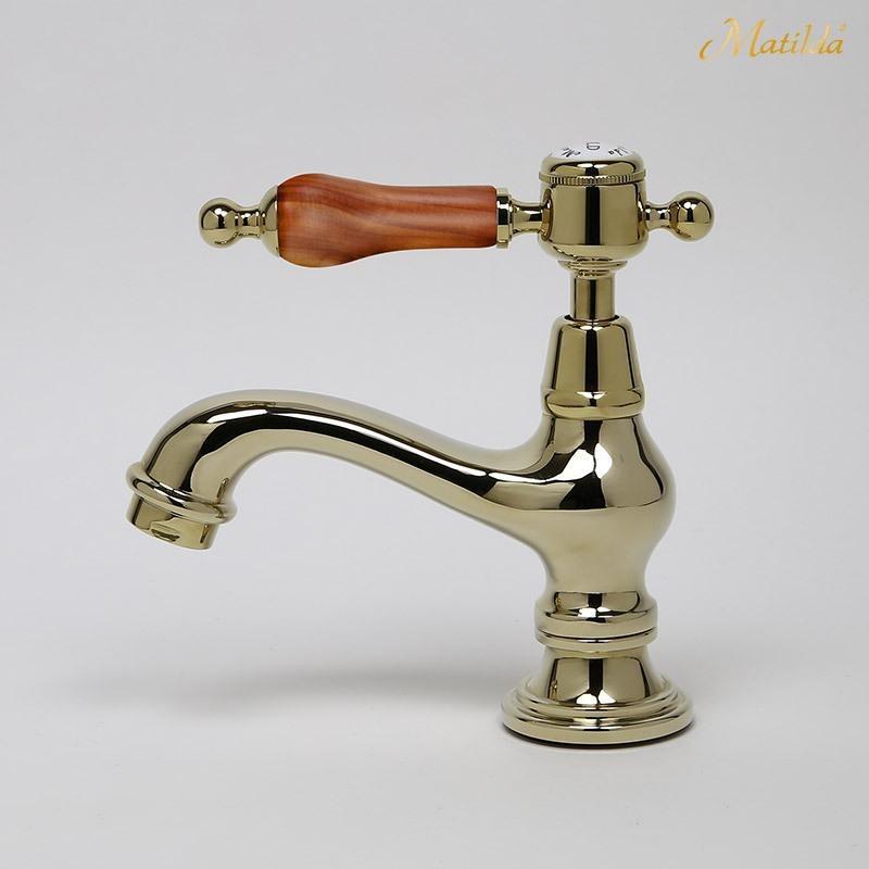 限定品 Matilda アンティーク調 水栓 サブリナ・ネオCL ウッドレバーレバー（ニッケル ブラス ブロンズ） 可愛い 単水栓 手洗い トイレ 蛇口_2