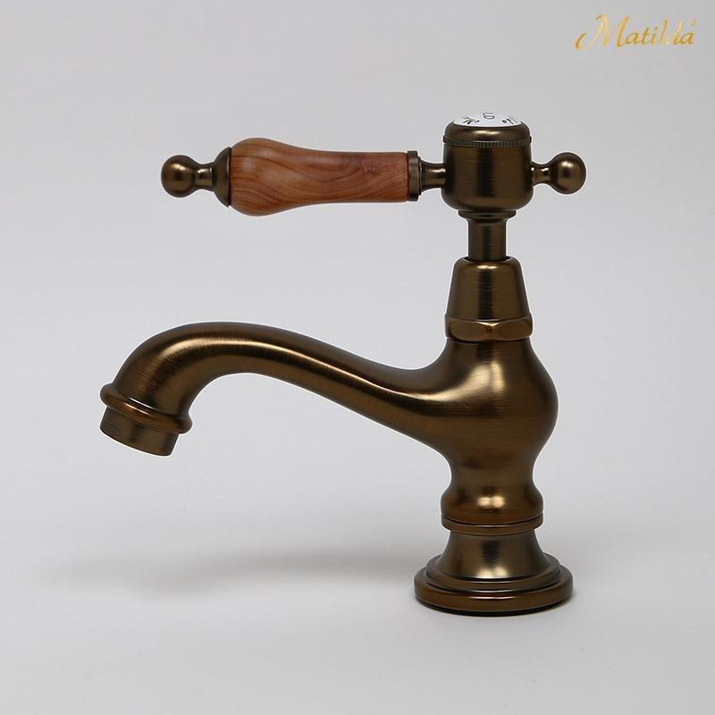 限定品 Matilda アンティーク調 水栓 サブリナ・ネオCL ウッドレバーレバー（ニッケル ブラス ブロンズ） 可愛い 単水栓 手洗い トイレ 蛇口_6