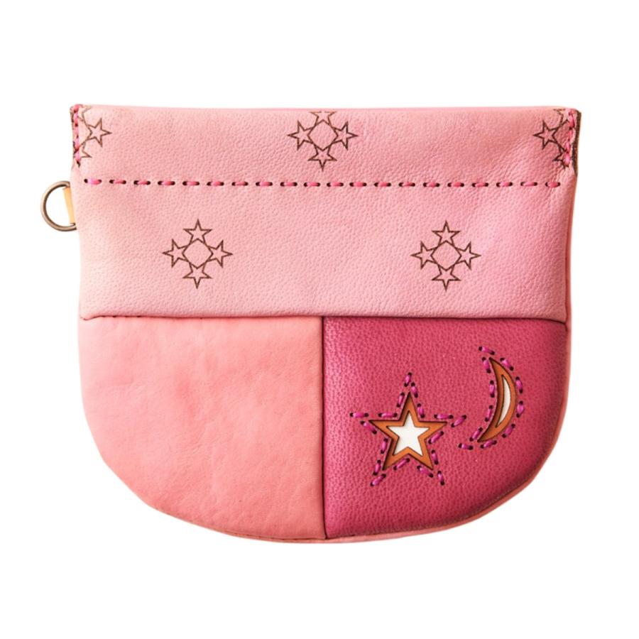【オジャガデザイン】星と月の刺繍レザーポーチ カラフル【未使用】 オジャガデザイン】星と月の刺繍レザーポーチ カラフル【未使用