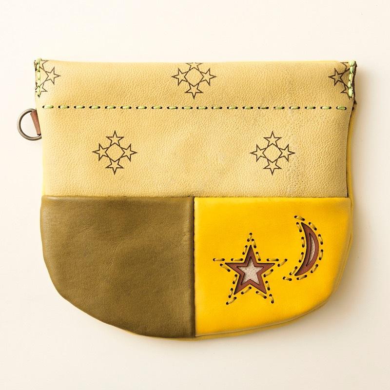 オジャガデザイン】星と月の刺繍レザーポーチ カラフル【未使用