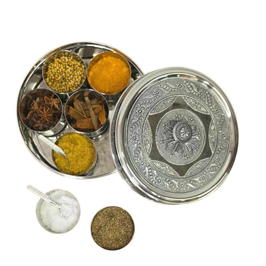 彫刻入り スパイスケース マサラボックス カレー インド 調味料 収納