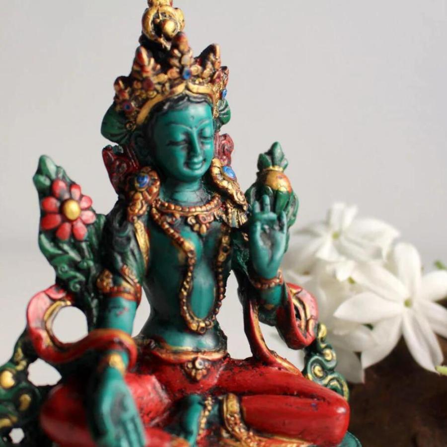 緑度母像 - 神秘のグリーンターラ 置物 樹脂像 緑度母 仏像 インテリア