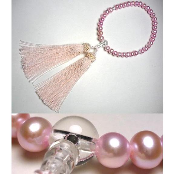 人気商品を安く販売 女性用のお数珠 ピンク淡水パール水晶仕立
