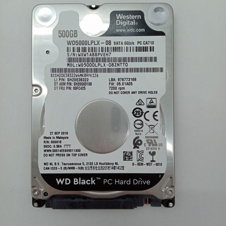 再生品 HDD (2.5インチ) 500GB [1690時間] WD Black WD-WXW1A88PVEH7  健康状態:正常 完全消去済 中古 送料無料 管理:M000258 | 