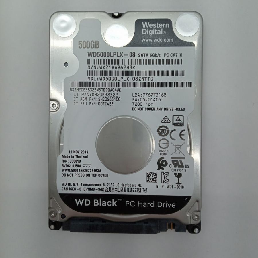 再生品 HDD (2.5インチ) 500GB 消去済み Wd Black WD5000LPLX-08ZNTT0 500GB  健康状態:正常 使用時間5454時間 中古 送料無料 管理:M000280 | 