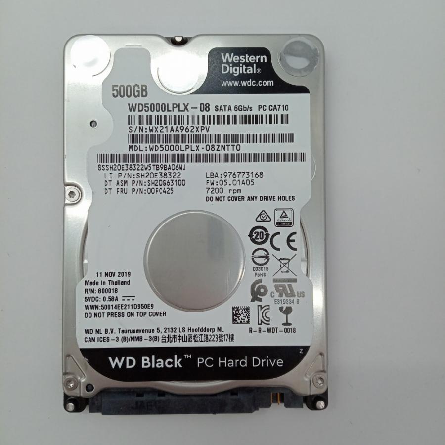 再生品 HDD (2.5インチ) 500GB 消去済み Wd Black WD5000LPLX-08ZNTT0  健康状態:正常 使用時間6199時間 中古 送料無料 管理:M000293 | 