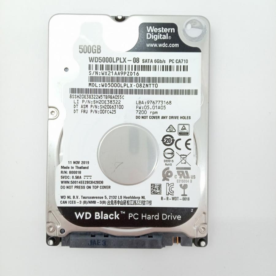再生品 HDD (2.5インチ) 500GB 消去済み WD Black WD5000LPLX-08ZNTT0  健康状態:正常 使用時間5029時間 中古 送料無料 管理:M000294 | 