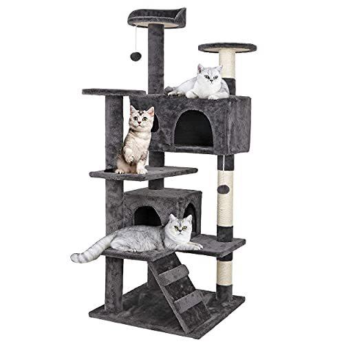 ZENY キャットタワー 据え置き 猫タワー 高さ133 安定性 おもちゃ 天然