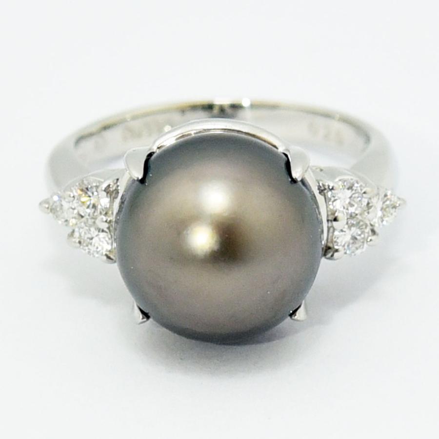 TASAKI リング 指輪 ダイヤ パール 黒蝶真珠 プラチナ ○ K18 × TASAKI（タサキ） リング 田崎 黒蝶真珠 11.9mm ダイヤモンド 0.26