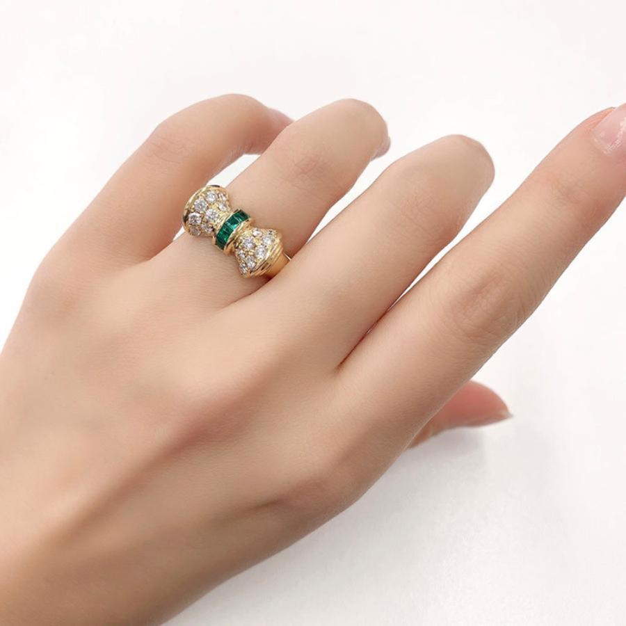 クイーン リング Queen 指輪 リボン エメラルド 0.24 ダイヤモンド