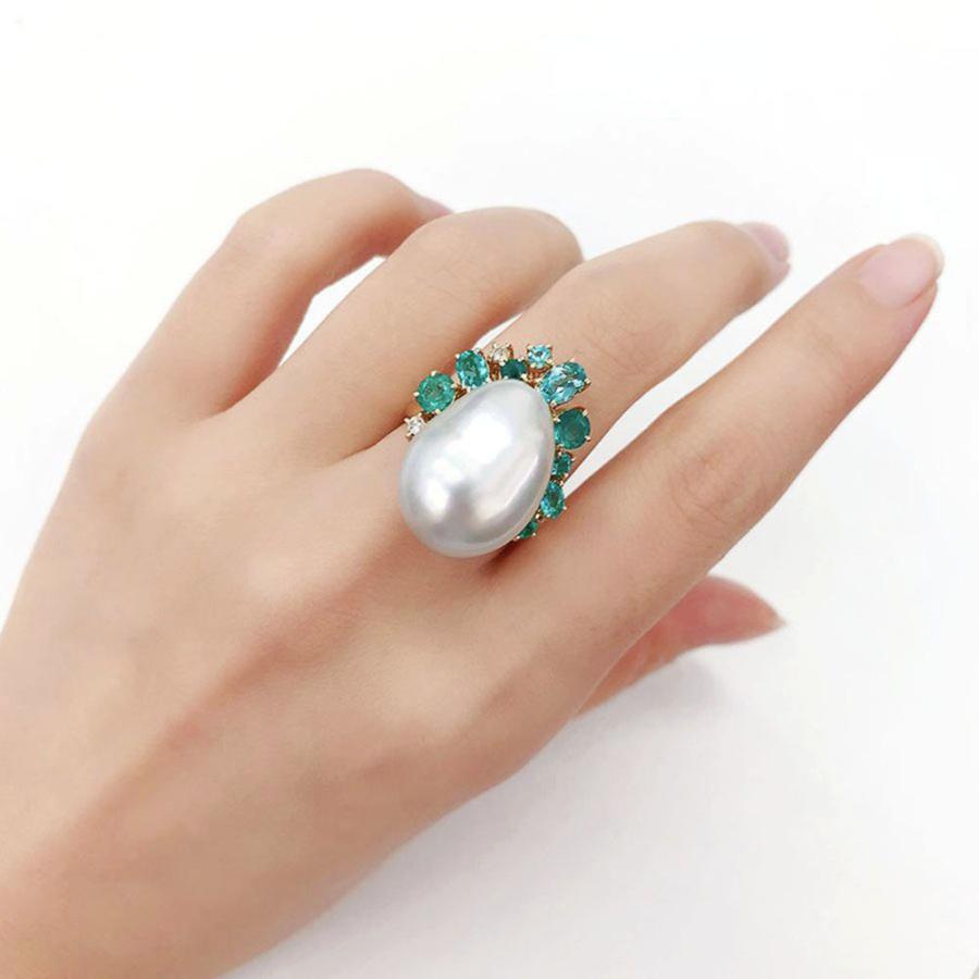 パライバ付きコンクパールリング パライバ付きコンクパールリング 楽天