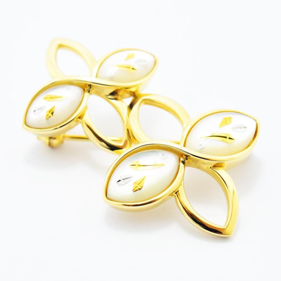 MIKIMOTO（ミキモト） ブローチ リーフ シェル K18 新品仕上げ 中古 