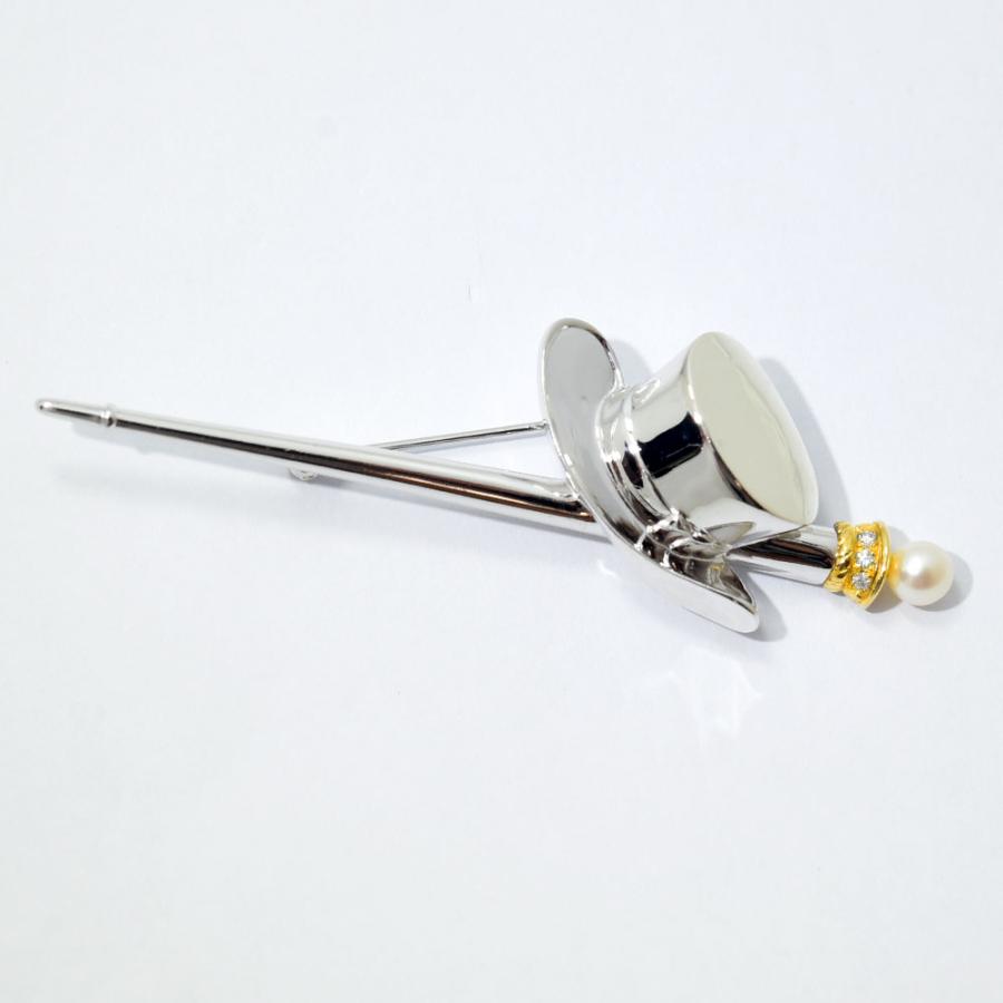 MIKIMOTO（ミキモト） ブローチ ハット ダイヤモンド あこや真珠 4.6mm