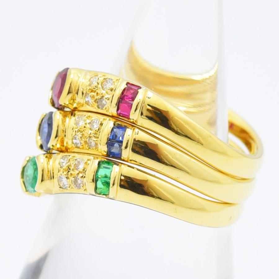 ルビー サファイア エメラルド ダイヤモンド リング K18 約12号 3本