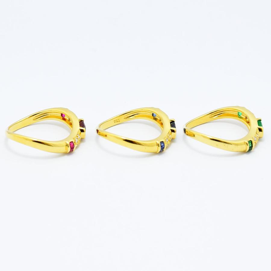 ルビー サファイア エメラルド ダイヤモンド リング K18 約12号 3本