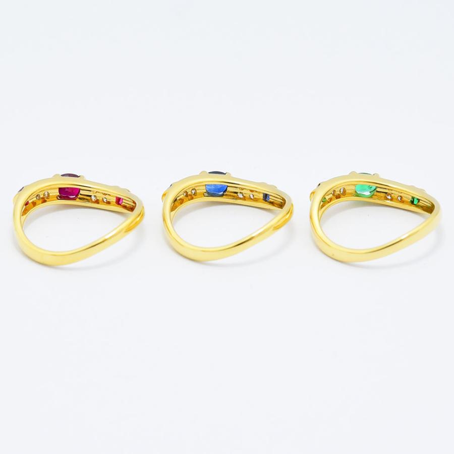 ルビー サファイア エメラルド ダイヤモンド リング K18 約12号 3本