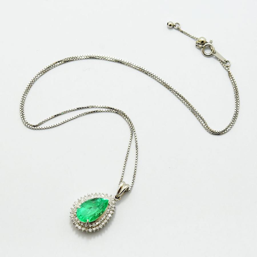 エメラルド 3.358 ダイヤモンド 0.58 ネックレス PT900 PT850 新品磨き  