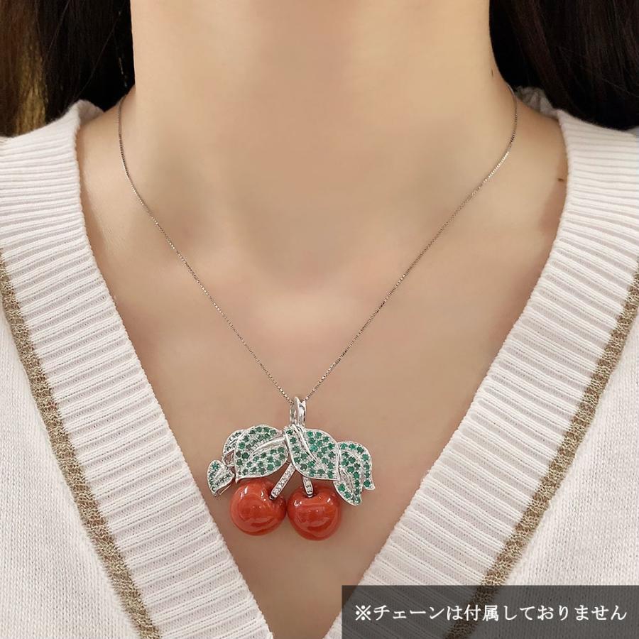 珊瑚 エメラルド 1.05 ダイヤモンド 0.04 ブローチ ペンダントトップ