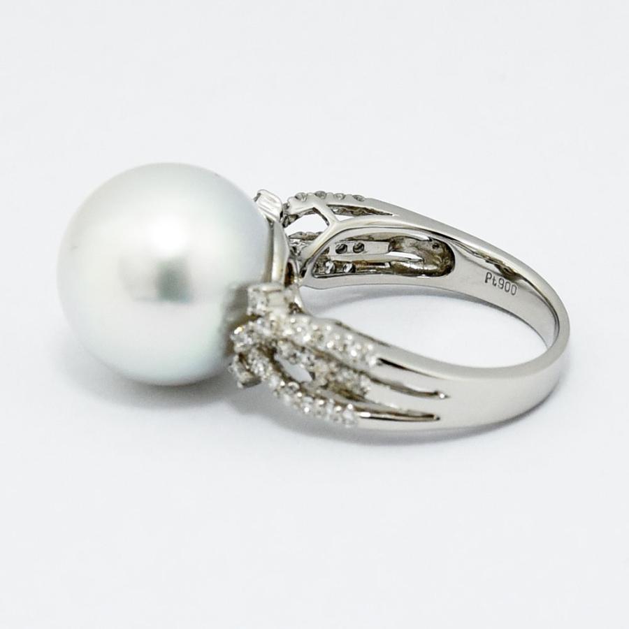 白蝶真珠 14.0mm ダイヤモンド 0.42 リング 南洋 パール PT900 約11号  