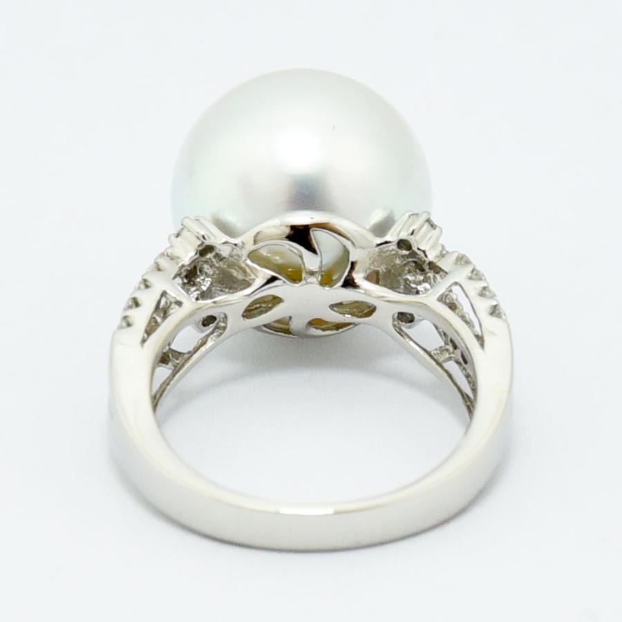 白蝶真珠 14.0mm ダイヤモンド 0.42 リング 南洋 パール PT900 約11号  