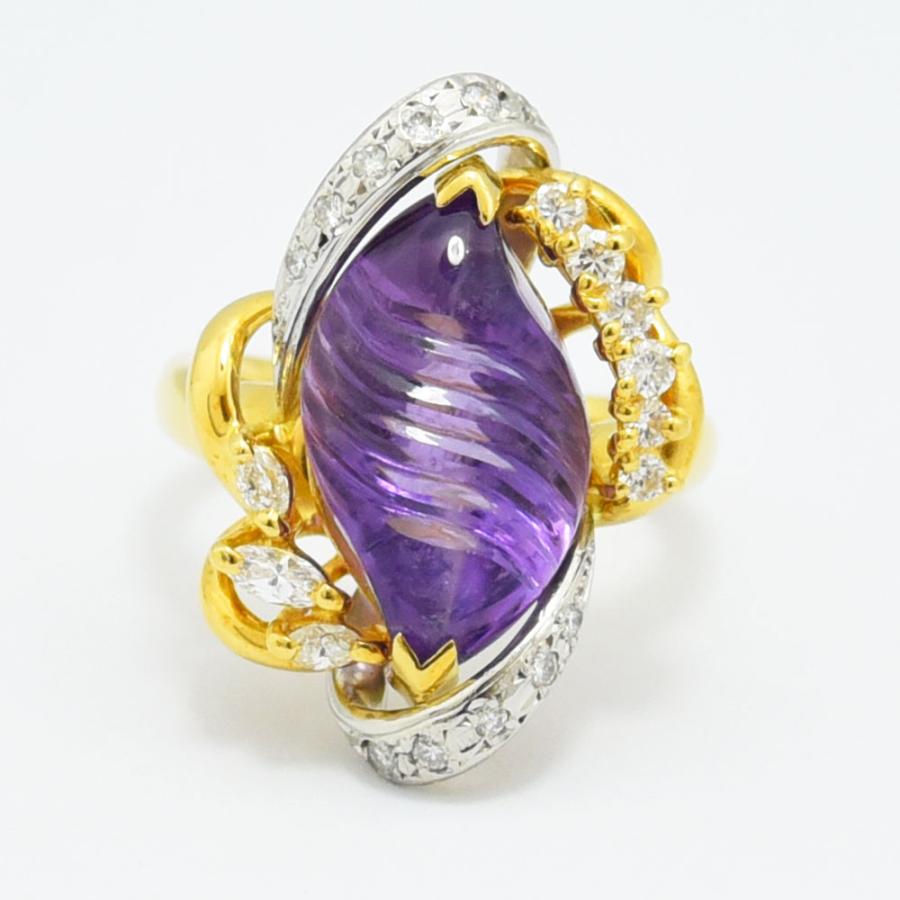 アメジスト ダイヤモンド 0.485 リング アメシスト K18 PT900 約13号