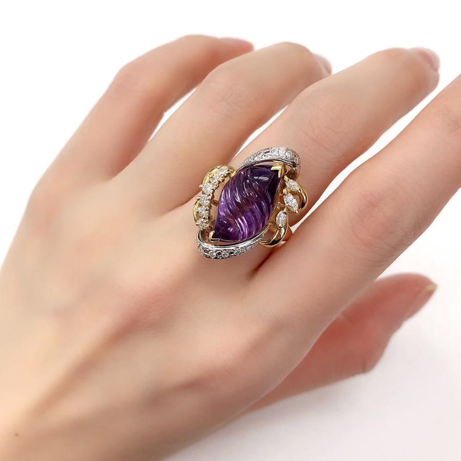 アメジスト ダイヤモンド 0.485 リング アメシスト K18 PT900 約13号