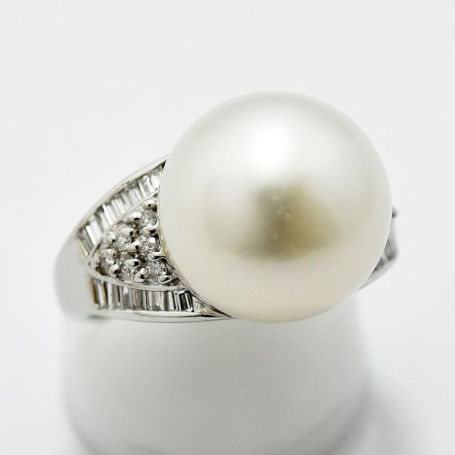 白蝶真珠 13.7mm ダイヤモンド 0.52 リング 南洋 パール PT900 約13号  